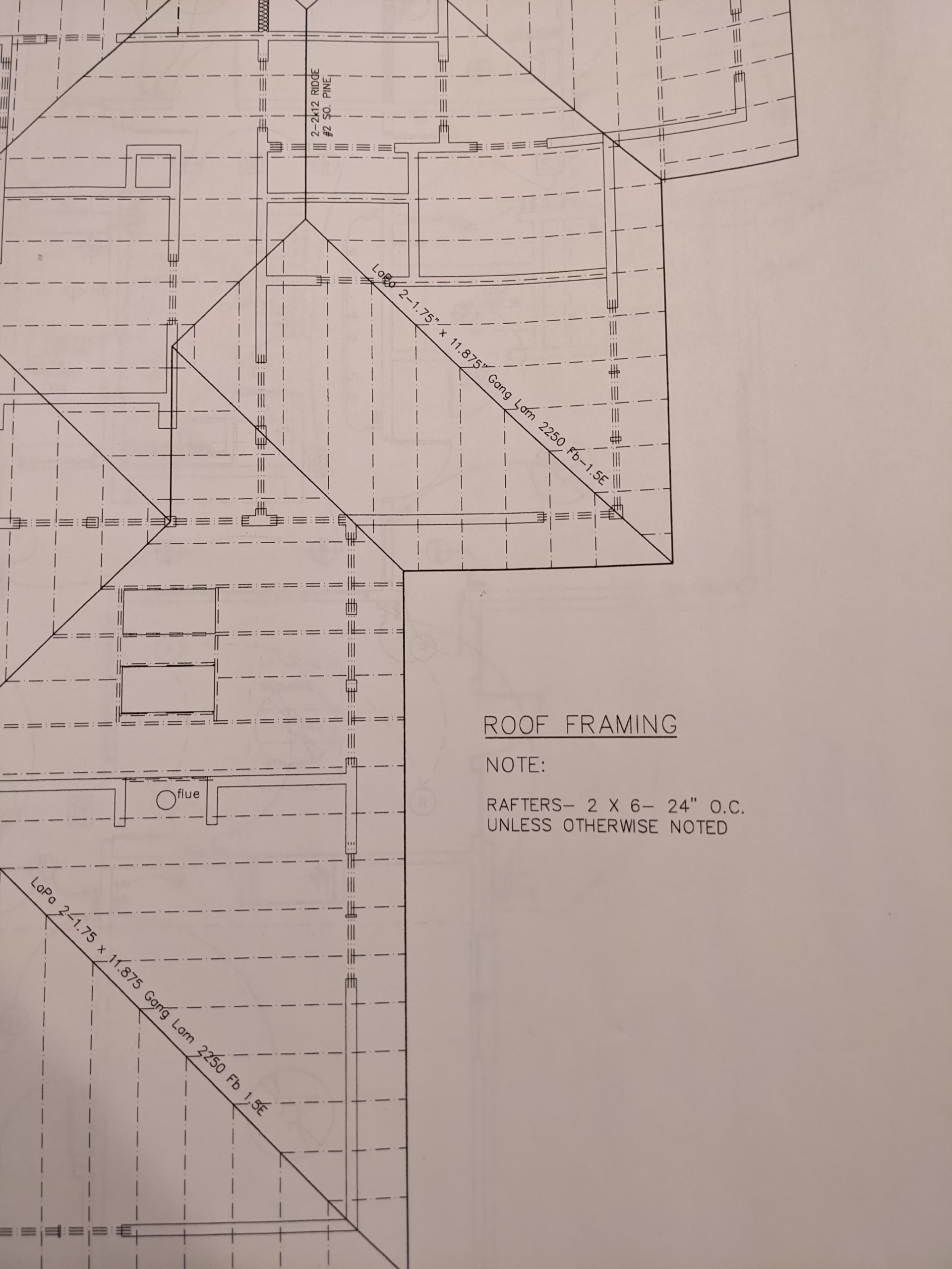 Roof framing plans showing multiple roof pitches and intersecting angles for a custom pergola addition in a Bryan College Station remodeling project, highlighting the structural planning required to integrate the outdoor living addition cohesively with the existing home.