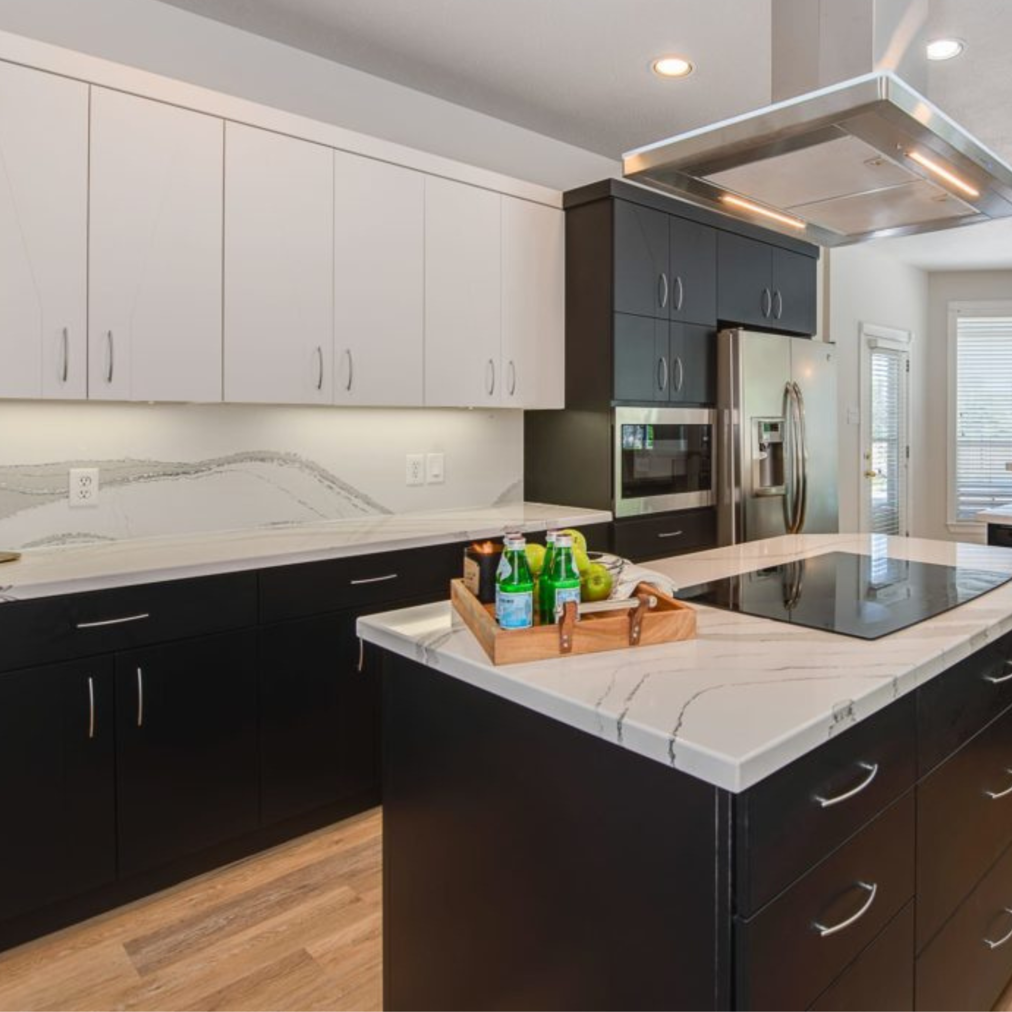 Marble countertops in kitchen