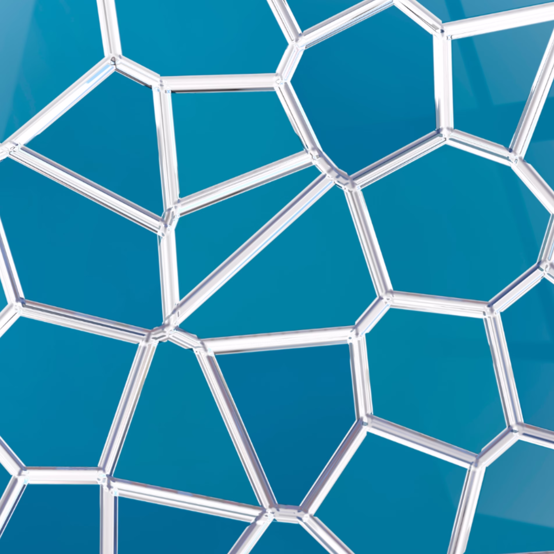 Blue geometric tile with contrasting white grout emphasizing the irregular tile shapes.