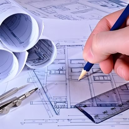 Architectural floor plans and drafting tools used during the remodeling planning process for custom home remodeling in College Station & Bryan