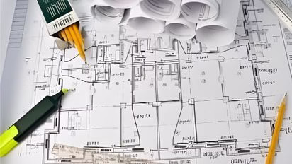 Detailed construction drawings and planning documents used during the remodeling planning process for a home remodel in College Station