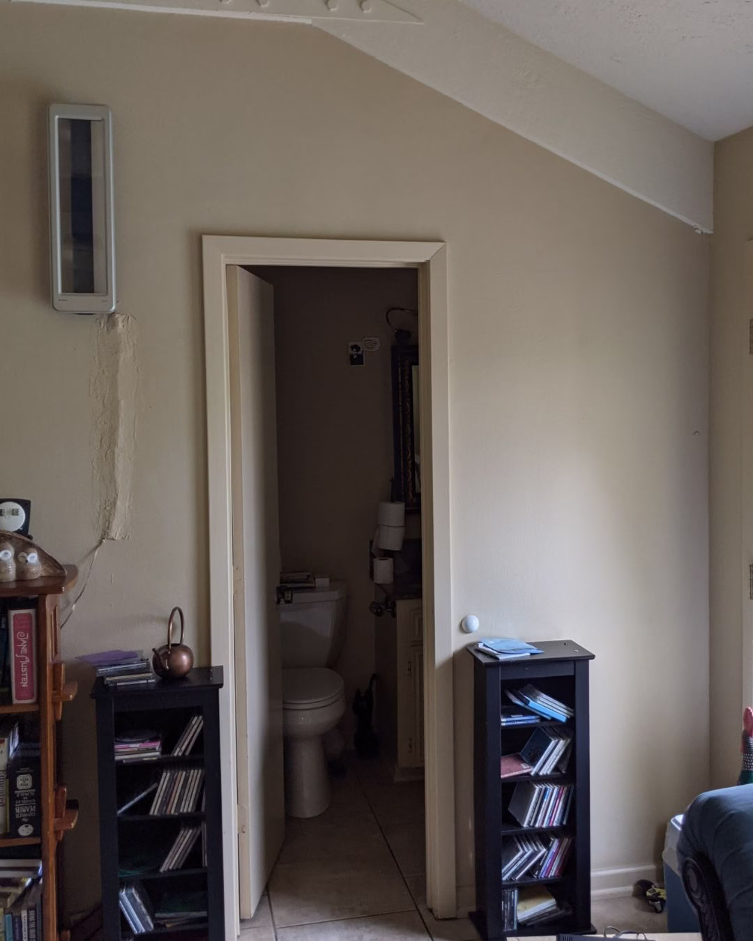 Narrow interior doorway before widening during aging in place renovation in Bryan–College Station.