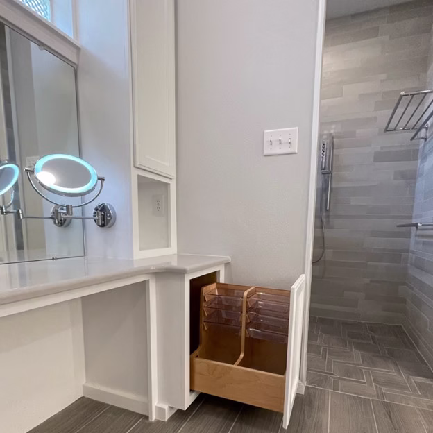 Bathroom Remodel Considerations built-in vanity storage drawer system designed for organized bathroom use and reduced countertop clutter