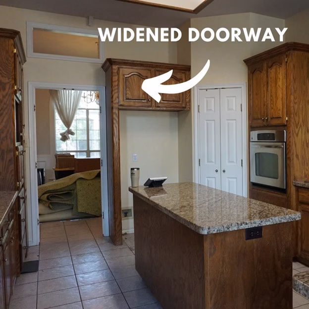 Kitchen before remodeling showing the original narrow doorway and closed transition between rooms in this Southwood Valley whole home renovation