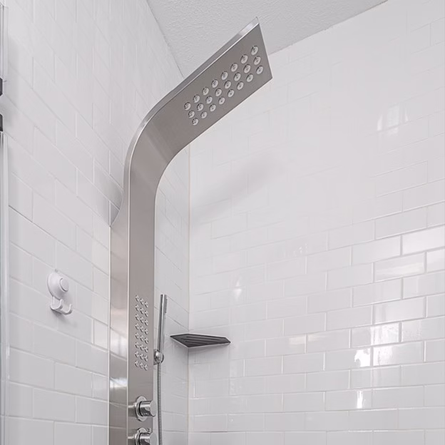Upgraded shower tower with massaging jets and subway tile during the aging in place remodel portion of this whole home renovation